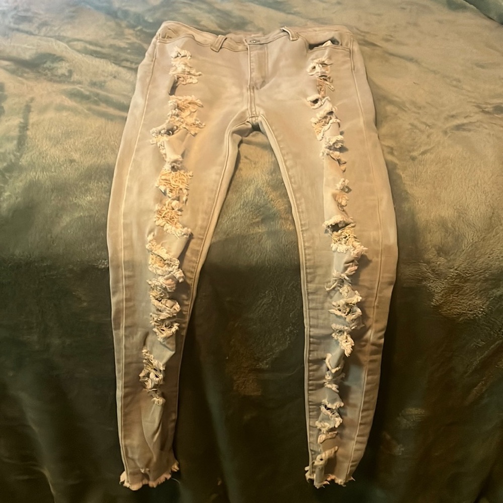 SHEIN whitewashed ripped skinny jeans